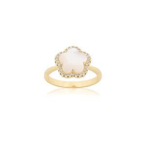 Jankuo Flower 14K Plated Mother Of Pearl Cz Statement Ring